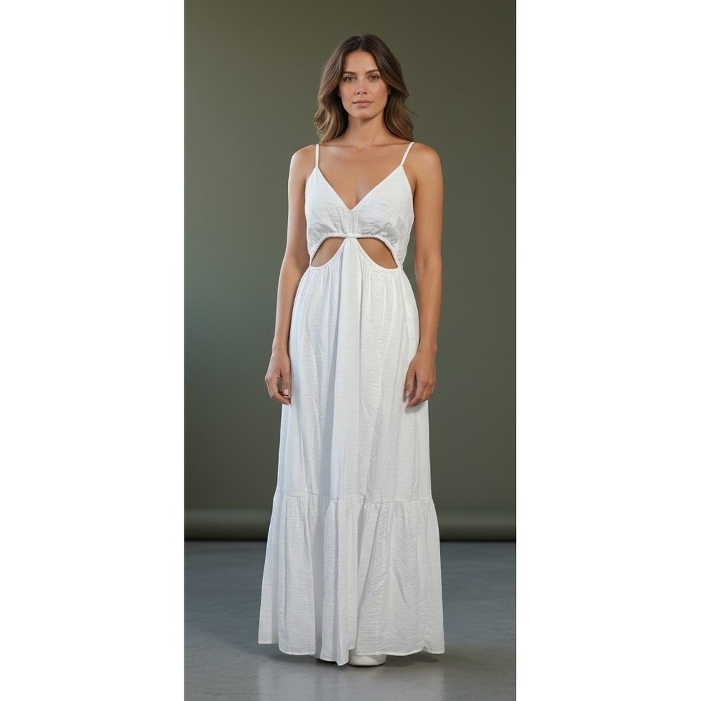 Abercrombie & Fitch Maxi Dress Small White New Cutout Tiered Boho